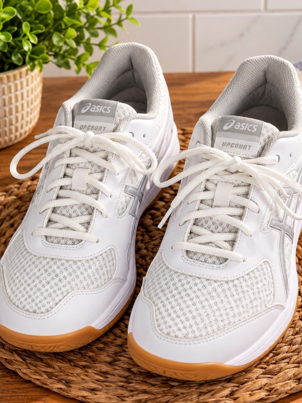 Asics Upcourt Men's White and Gum Athletic Sneakers